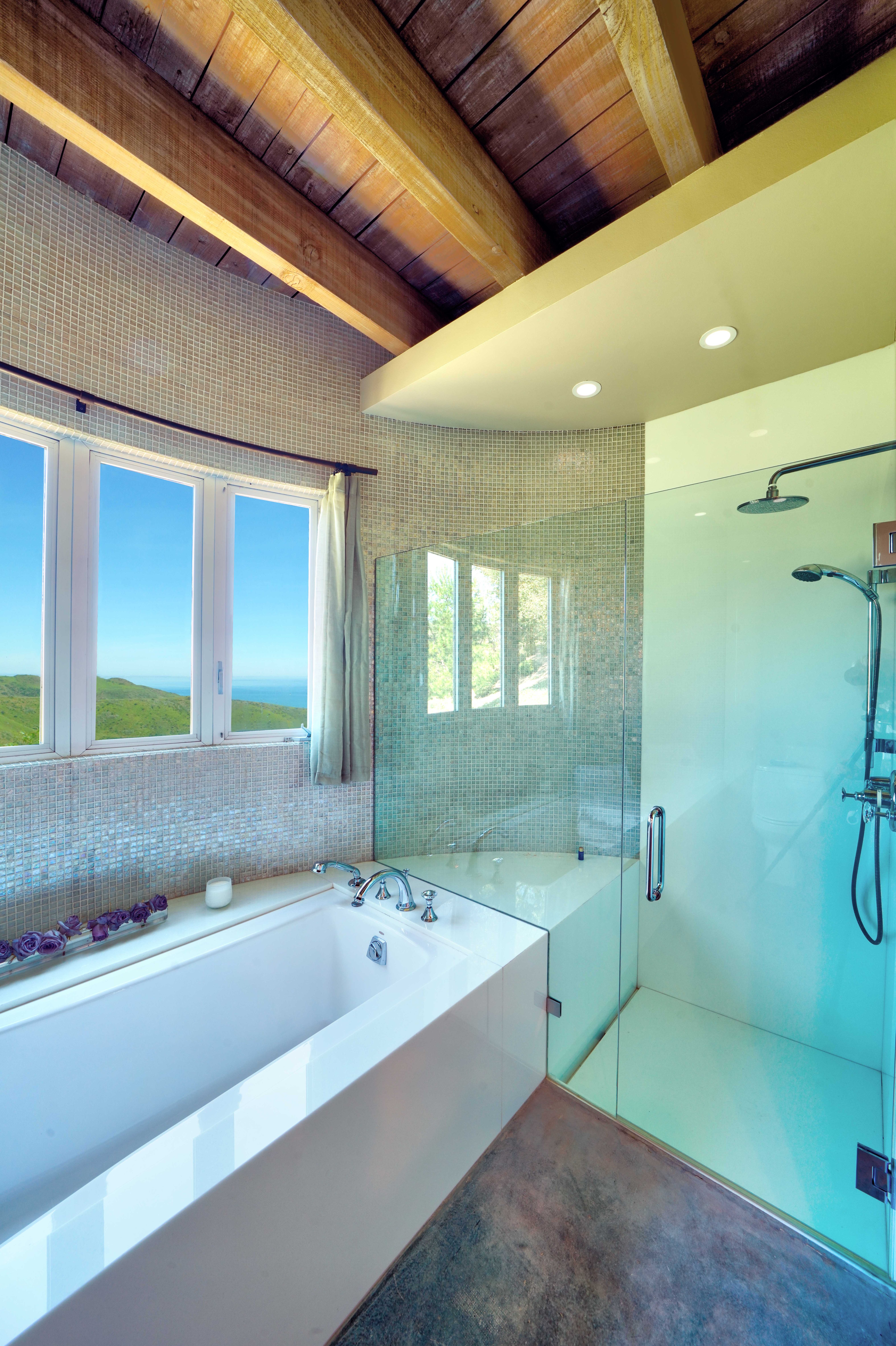 Spa bath with ocean view soaking tub