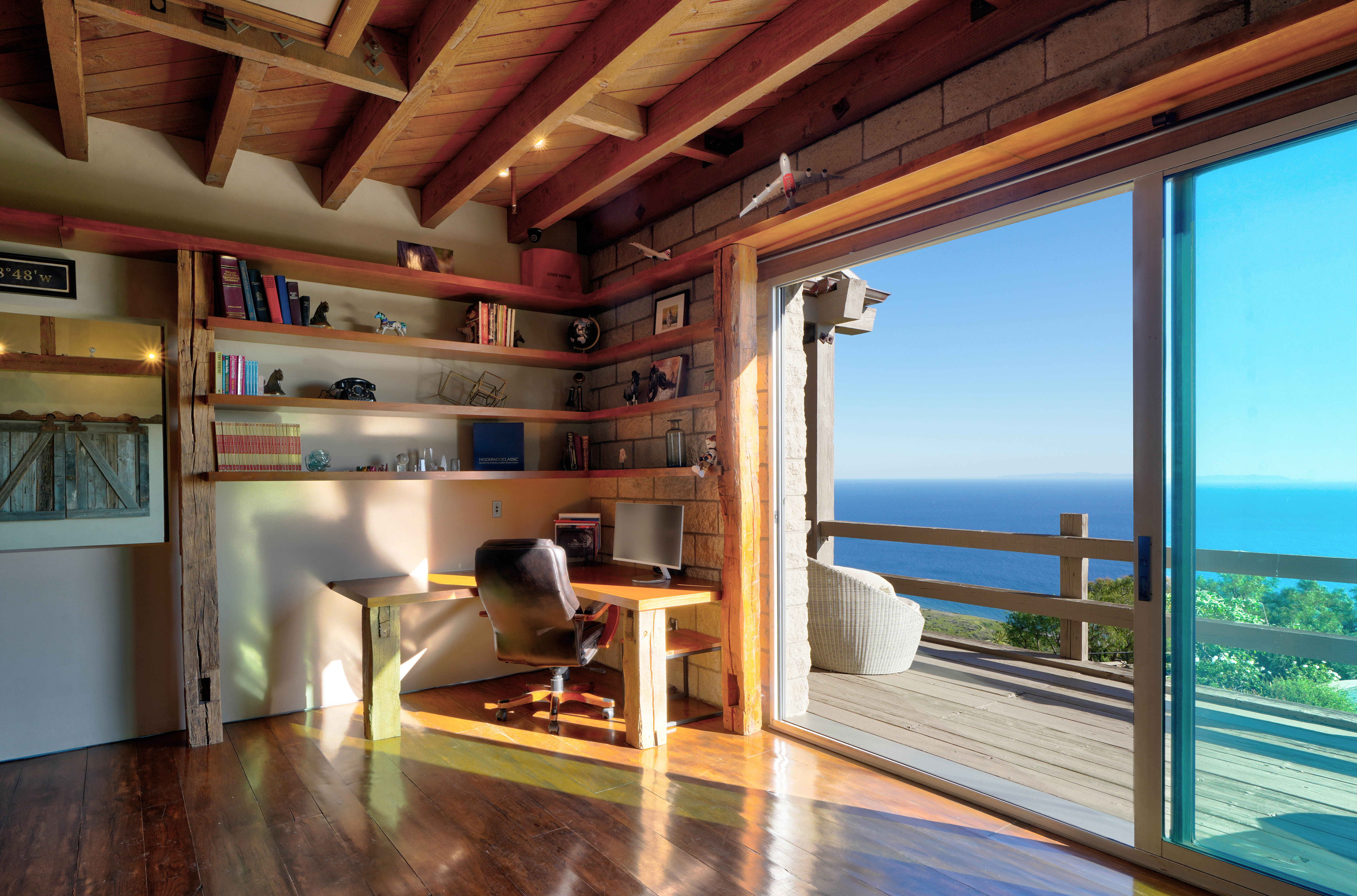 Home office with ocean view deck